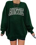 Womens Aunt Sweatshirt Cool Aunt Crewneck Sweatshirt Auntie Letter Print Long Sleeve Pullover Top, Dark Green, Large