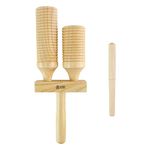 A-Star Two Tone Double Wood Block Agogo Guiro Scraper with Wooden Beater, Percussion Rhythm Block