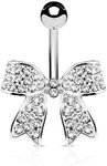 PiercedOff 316L Surgical Steel Navel Ring Belly Bar with Crystal Paved Ribbon (Clear)