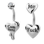 Luxe Modz 14G Belly Button Rings Heart Clear CZ 316L Surgical Steel Belly Rings Heart Shaped Letter Navel Rings Belly Piercing Jewelry - Set of 2, Cubic Zirconia, cubic zirconia