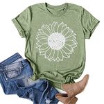 MYCDXE Women's Summer Tops Sunflower T Shirts for Women Cute Graphic Loose Tees Crew Neck Short Sleeve Casual Tops（Light Green）