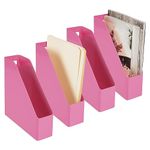 mDesign Plastic Slim Vertical File Folder Storage Organizer Bin with Handle - Hold Notebooks, Binders, Envelopes, Magazines for Home Office, Work Desktops, Ligne Collection, 4 Pack, Rose Pink