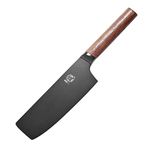 MITSUMOTO SAKARI 7 inch Japanese Vegetable Kitchen Knife, German Premium Alloy Steel Chef Knife, Professional Black Titanium Coated Cooking Chef's Knives (Walnut Handle & Gift Box)