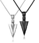 Jstyle Stainless Steel Pendant Necklace for Mens Cool Spearpoint Arrowhead Pendant Chain Necklace Set Black &Silver Tone