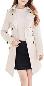 NANJUN Women's Double-Breasted Trench Coat Classic Lapel Overcoat Slim Outerwear Waterproof Coat with Belt Buckle, Beige, 16