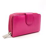 Women's Small Purse, Real Leather Zip Wallet with Coin and Key Pocket for Ladies (Fuschia)