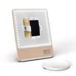 Glamcor Riki Skinny Smart Vanity Mirror with HD LEDs, Magnifying Mirror Attachment, Phone Holder and Bluetooth Control (Champagne Gold, 5X Magnification)