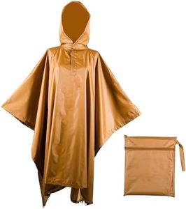 Lingito Heavy Duty Rain Poncho for Backpacking, Waterproof Lightweight for Adults, Military, Emergency, Camping, Men, Women, Square-brown, One size