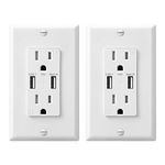 DEWENWILS 2-Pack USB Outlet, 5.0A Dual High Speed USB Ports, 15Amp Tamper-Resistant Receptacles USB Wall Outlets, Wall Plate Included, ETL Listed