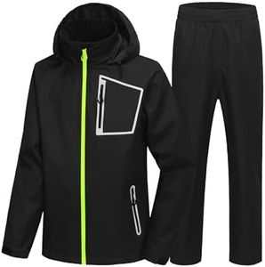 SWISSWELL Men's Rain Suit Golf Rain Gear for Men Waterproof Work Heavy Duty Rain Jacket and Pants Black/Fluorescent Green Large