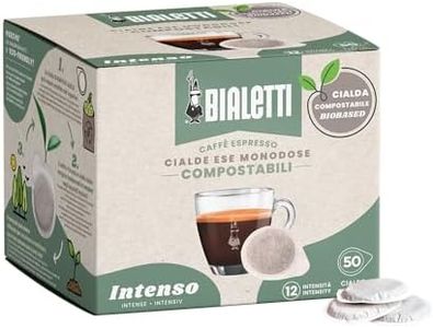 Bialetti Intenso ESE Espresso Pods 50 Count – Dark Roast Intensity 12, Compostable Paper Pods for ESE Coffee Machines, Bold Full-Bodied Flavor with Hints of Cacao and Toasted Notes, Made in Italy