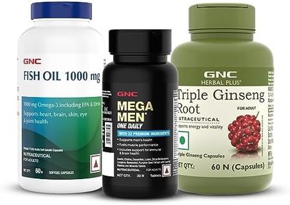 GNC Men's Energy, Immunity & Performance Trio | Multivitamin with 32 Premium Ingredients (30 Tablets), Fish Oil 1000 Mg (60 Softgels) & Triple Ginseng Root (60 Capsules), 170 grams