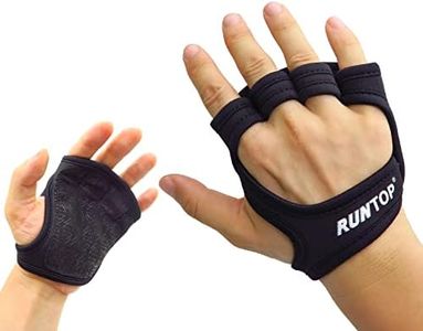 RUNTOP Workout Gloves Fitness Cross Training WODS Gym Yoga Exercise Grip Pads Weight Lifting Powerlifting Anti-Slip Barehand Strong Grips Palm Protect Men Women (Black, XL)