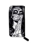 Liquorbrand Gypsy Rose Women's Zip Around Clutch Wallet | Day of the Dead Goth Gothic Rockabilly Dia De Los Muertos Sugar Skull Print