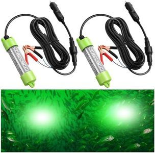 Retisee 2 Pcs 45W 12V Green IP68 Submersible Night Fishing Lights Waterproof Underwater Led Fish Bait Glowing Boat Fish Attractants Aluminum Lure Bait Finder with Battery Clamps for Crappie Shrimp