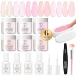 ROSALIND 13PCS Dip Powder Nail Kit, Summer Spring Clear Jelly Pink Dip Nails Powder Starter Kit, Translucent 6 Dip Powder Colors with Dipping Powder Liquid Set-Base Top Coat Activator Brush Saver