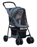 Pet Gear Happy Trails Lite Pet Stroller for Cats/Dogs, Zipper Entry, Easy Fold with Removable Liner, Safety Tether, Storage Basket