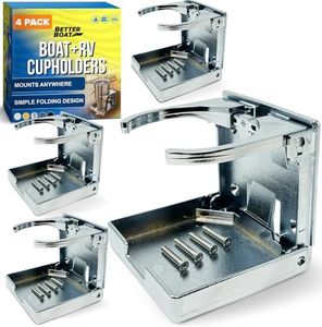 Boat Cup Holder 4 Pack Folding Drink Holders Wall Mount for Boat RV Pontoon Motorhome, Weather Resistant Silver Marine Cup Holders - Better Boat