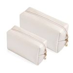 2pcs Set PU Leather Cosmetic Bag for Women Minimalism Makeup Bag for Daily Use Portable Storage Purse Small Neat Cosmetic Pouch Water-Resistant Toiletry Bag for Travel (Ivory White))