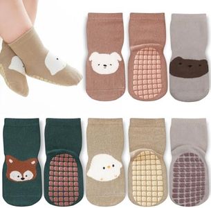 Bigqin 4 Pairs Unisex Baby Socks Non Slip Grip Socks for Girls Boys Children Floor Socks Warm Cute Animal Cartoon Toddler Kids Anti-Slip Cotton Socks,1-3 Years,Thin,Set 5