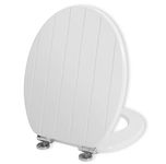 Angel Shield White Wooden Toilet Seat Antibacterial Adjustable Hinges Toilet Seat Fits Never Slips for Bathroom with Soft Close and Quick Release for Easy Clean and Assembly (Soft Close, White)