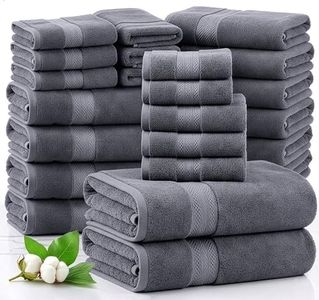 LANE LINEN 24 Piece Bath Towels Set - 100% Cotton Bathroom Towels, Absorbent Towels for Bathroom, 4 Large Bath Towels, 2 Bath Sheets, 6 Hand Towels, 8 Wash Cloths, 4 Fingertip Towels - Cool Grey