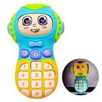 PLUSPOINT Smile Face Toy Phone for Kids with Music and Light Unbreakable Early Educational Mobile Cell Phone Pretend Play Face Changeable Sound Making Toys Expression Mobile for Baby Toddler