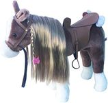 Fengsmart Plush Horse Toy Stuffed Animal Toy Rocking Horse w/Comb and Clip 2 Year Old Gilrs Princess Horse Toys (Brown)