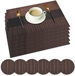 Neween Placemat with Compatible Coaster, Fine Weaving Insulation Placemat Set of 6 Non-Slip Heat Resistant Washable Table Mat Set for Kitchen Dining Table (6PCS Placemat + 6 Coaster, Coffee)