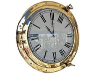 Hampton Nautical Brass Deluxe Class Porthole Clock 20" Nautical Home Decoration