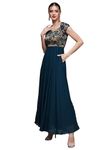 Miss Chase Women's Floral V - Neck Cap Short Sleeves Lace Overlaid Fit & Flare Paneled Maxi Dress (MCSS21D06-11-83-02, Teal, XS)