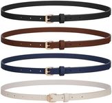 WERFORU 4 Pack Women Skinny PU Leather Belt for Dress Jeans-Thin Waist Belt with Gold Alloy Buckle(black+coffee+blue+beige,suit for pants size 24"-28")