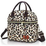 Hafmall Insulated Lunch Bag for Women Men, 9L Dual Compartment Lunch Cool Bag for Work School, Adult Lunch Bag with Shoulder Straps, Leopard