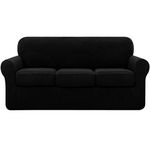 subrtex High Stretch Sofa Covers with 3 Separate Cushions Elastic Slipcover for 3-Seater Couch Washable Furniture Protectors (Black, 3 Seaters)