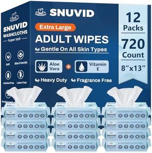 Adult Wipes for Elderly - 720 Count Extra Large 8"x13" Disposable Washcloths Rinse Free Bathing Wipes for Incontinence & Bedridden Care - Thick, Soft & Unscented with Aloe & Vitamin E (12 Packs of 60)