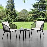 DEVOKO 3 Piece Patio Wicker Bistro Set Durable and Stylish Furniture Ideal for Terrace, Garden, Balcony, Porch, Deck and Yard (Black and White)