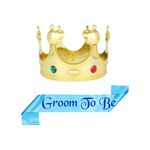 Decofy 2 Pc Groom To Be Sash & King Crown For Boys & Men's | Perfect for bachloratte Party | Groom to Be Sash For Pre Wedding Shoot -Blue