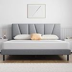 Queen Bed Frame,Molblly Bed Upholstered Platform with Headboard and Strong Wooden Slats,Strong Weight Capacity,Non-Slip and Noise-Free,No Box Spring Needed,Easy Assembly,Light Gray Queen Bed