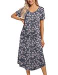 ENJOYNIGHT Womens Nightgown Short Sleeve Night Dress Long Sleepwear Gown with Pockets(X-Large,GR-Flower)