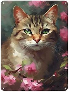 TopPacific 12x8IN Retro Tin Sign Cat Flowers Aluminum Wall Decor Perfect for Nursery, Kids Room, and Cat Lovers