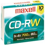 MAXELL CD-RW 700 10 Pack -Slim Jewel Case - 10 Pack CD/DVD Jewel Case, (630011)