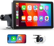 Volam 7'' HD Wireless Carplay Screen for Car with Backup Camera, Carplay Screen Compatible with Apple Android Auto, GPS Navigation, Mirror Link, Voice Control, AUX/FM