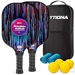 Pickleball Paddles - Fiberglass Pickleball Paddles Set of 2, USAPA Approved Pickle Ball Rackets 2 Pack with 4 Pickleball Balls, 1 Pickleball Net Bag, Paddles Ball Set for Beginners (Black)