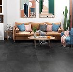 Livelynine Charcoal Peel and Stick Floor Tiles Bathroom Flooring Grey Vinyl Flooring Waterproof Laminate Flooring Peel and Stick On Floor Tiles for Kitchen Basement Sticky Covering 4-Tiles 30X30CM