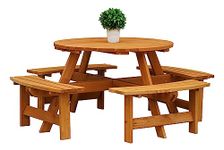 Maribelle 8 Seater Stained Pine Round Wooden Bench/Picnic Table - For Garden, Pub, Patio