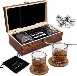 Whiskey Gift Sets for Men,Whisky Glass Set of 2,Stainless Steel Whisky Reusable Ice Stone Cubes,Gift for Christmas,Thanksgiving,Father‘s Day