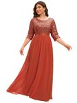 Ever-Pretty Plus Size Women's Round Neck Sequin Maxi Dresses Long Evening Dress 0683-PZ, Burnt Orange, 14