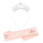 HOWAF Rose Gold 21st Birthday Sash Party Decoration It’s My 21st Birthday Satin Sash and Tiara, 21 Birthday Rhinestone Crown Headband Birthday Gift 21st Birthday Accessories for Girls, Her, Women