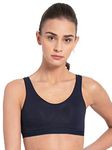 Jockey 1376 Women's Wirefree Non Padded Super Combed Cotton Elastane Stretch Full Coverage Slip-On Active Bra with Wider Straps and Moisture Move Treatment_Navy Blazer_L