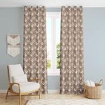 BSB HOME Bliss Foil Heavy Velvet Door Curtains 7 feet Long Set of 2 pcs, Tree Printed Panel and Drapes for Home Decor | Eyelet Curtains for Living Room, Bedroom - Light Brown